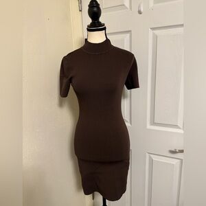 Aritzia: Babaton Sculpt Knit Banner Dress, Size M, dark brown
